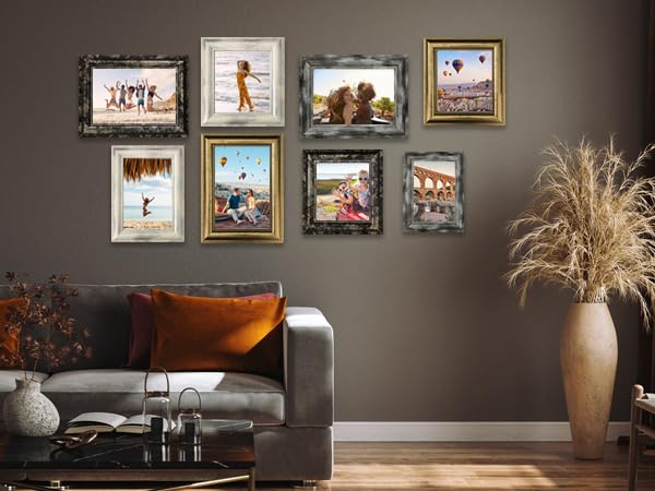 TKYGU 5x7 Picture Frames Set of 4- Rustic Retro Photo Frame with Real Glass Wall Mount and Tabletop Display Family Friends Weddi